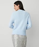 Ann Taylor Petite Jewel Button Detail Sweater Size Medium Blue Quartz Women's