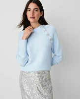 Ann Taylor Petite Jewel Button Detail Sweater Size Medium Blue Quartz Women's