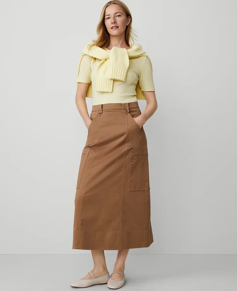 Ann Taylor Sateen Cargo Midi Skirt French Toast Women's