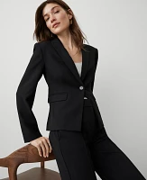 Ann Taylor The Short One-Button Peak Blazer Knit Crepe Black Women's