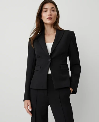 Ann Taylor The Short One-Button Peak Blazer Knit Crepe Black Women's