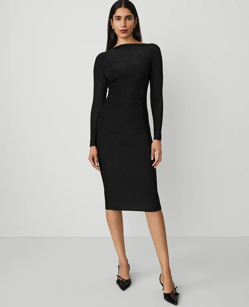 Ann Taylor Shimmer Knit Boatneck Sheath Dress Size 4 Black Women's