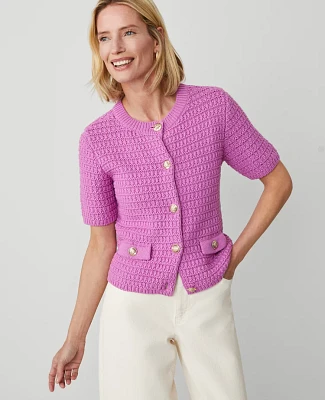 Ann Taylor Geo Stitch Short-Sleeve Cardigan Size XL Orchid Glow Women's