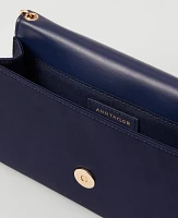 Ann Taylor Front-Snap Satin Envelope Clutch Handbag Dark Deep Ocean Women's