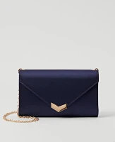 Ann Taylor Front-Snap Satin Envelope Clutch Handbag Dark Deep Ocean Women's