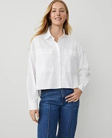 Ann Taylor Oversized Cropped Pocket Shirt White Women's