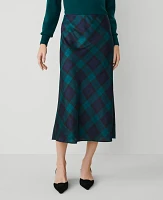 Ann Taylor Tartan Bias Midi Slip Skirt Rainforest Women's