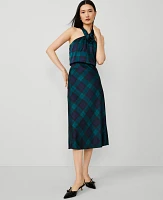 Ann Taylor Tartan Bias Midi Slip Skirt Rainforest Women's