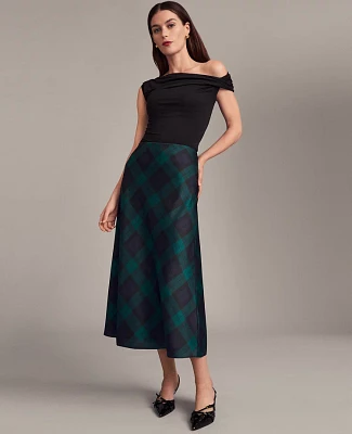 Ann Taylor Tartan Bias Midi Slip Skirt Rainforest Women's