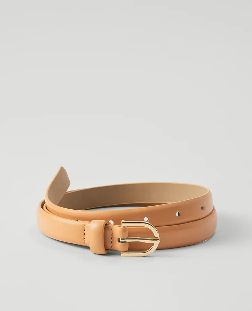 Ann Taylor Oval Buckle Skinny Leather Belt Eggshell Women's