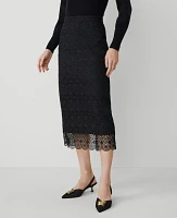 Ann Taylor Petite Lace Hem Column Midi Skirt Black Women's