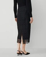 Ann Taylor Petite Lace Hem Column Midi Skirt Black Women's