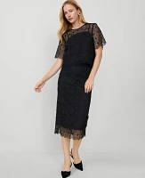 Ann Taylor Petite Lace Hem Column Midi Skirt Black Women's