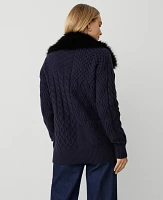 Ann Taylor Petite Faux Fur Collared Sweater Jacket Night Sky Women's