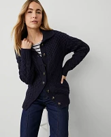 Ann Taylor Petite Faux Fur Collared Sweater Jacket Night Sky Women's