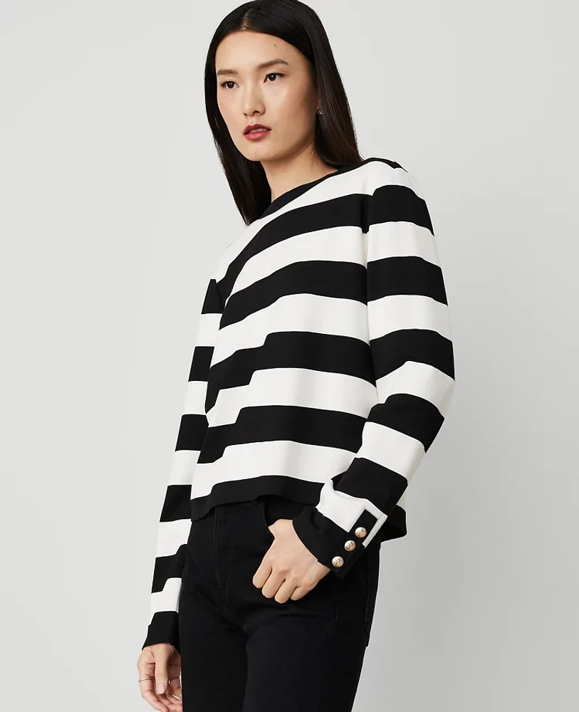 Ann Taylor Stripe Button-Cuff Top Women's