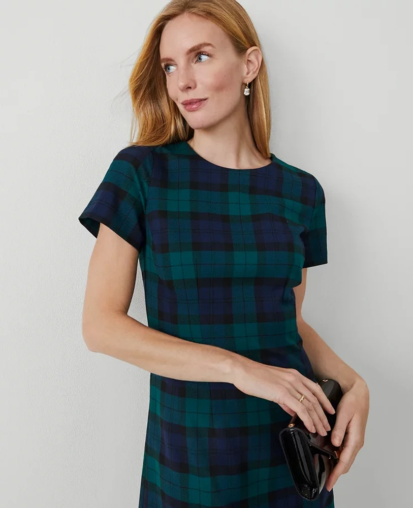 Ann Taylor Petite Tartan Shift Dress Rainforest Women's