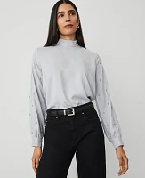 Ann Taylor Petite Embellished-Sleeve Mock-Neck Top Women's