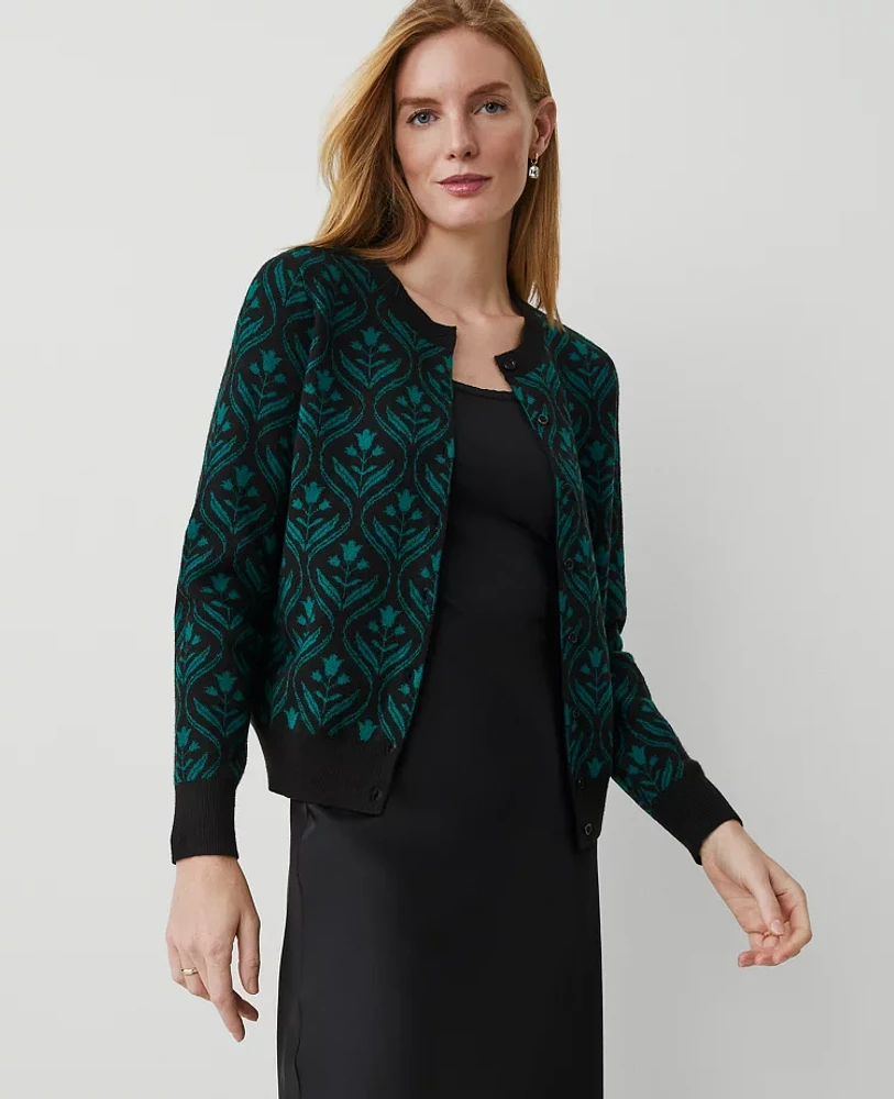 Ann Taylor Geo Cardigan Jewel Green Women's