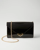 Ann Taylor Front-Snap Patent Envelope Clutch Handbag Black Women's