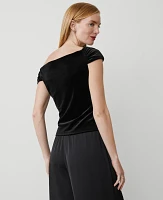 Ann Taylor Petite Velvet Asymmetric One-Shoulder Top Black Women's