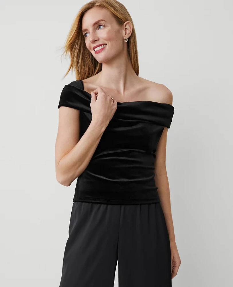 Ann Taylor Petite Velvet Asymmetric One-Shoulder Top Black Women's