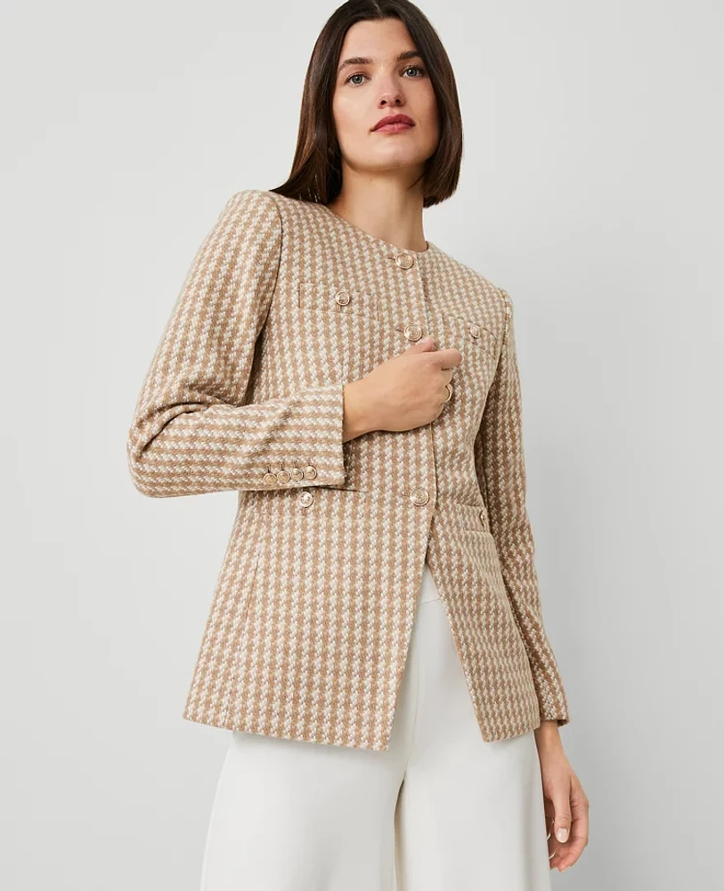 Ann Taylor Houndstooth Tweed Jacket Cappucino Tan Women's