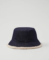 Ann Taylor Sherpa Trimmed Denim Bucket Hat Dark Blue Women's