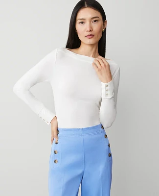 Ann Taylor Snap Cuff Top Winter White Women's