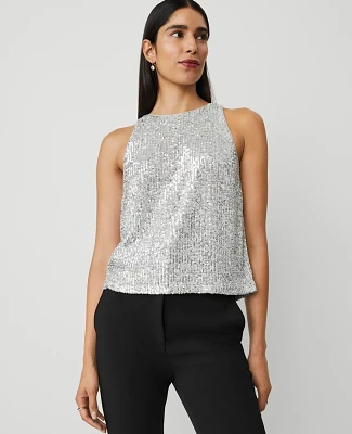 Ann Taylor Sequin Halter Top Silver Spark Women's