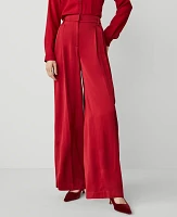 Ann Taylor The Dramatic Wide-Leg Satin Pant Gingham Red Women's