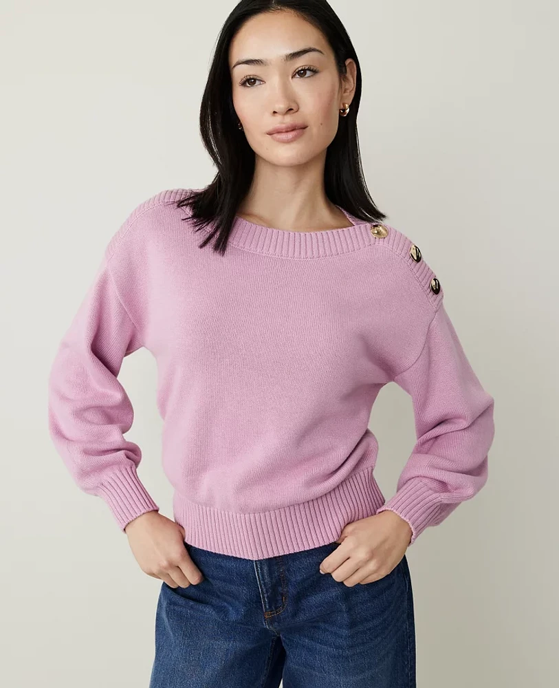 Ann Taylor Ribbed-Trim Boatneck Sweater Women's