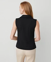 Ann Taylor Crepe Shawl Collar Vest Top Black Women's