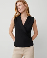 Ann Taylor Crepe Shawl Collar Vest Top Black Women's