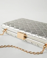 Ann Taylor Woven Leather Metallic Hard Clutch Handbag Silver Women's