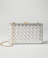 Ann Taylor Woven Leather Metallic Hard Clutch Handbag Silver Women's