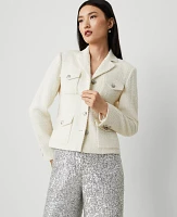 Ann Taylor Tweed Military Jacket Winter White Women's