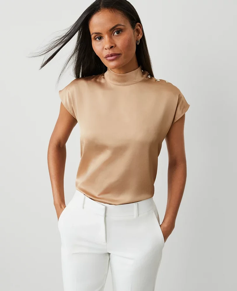 Ann Taylor Satin Dolman Mock Neck Blouse Cafe Au Lait Women's