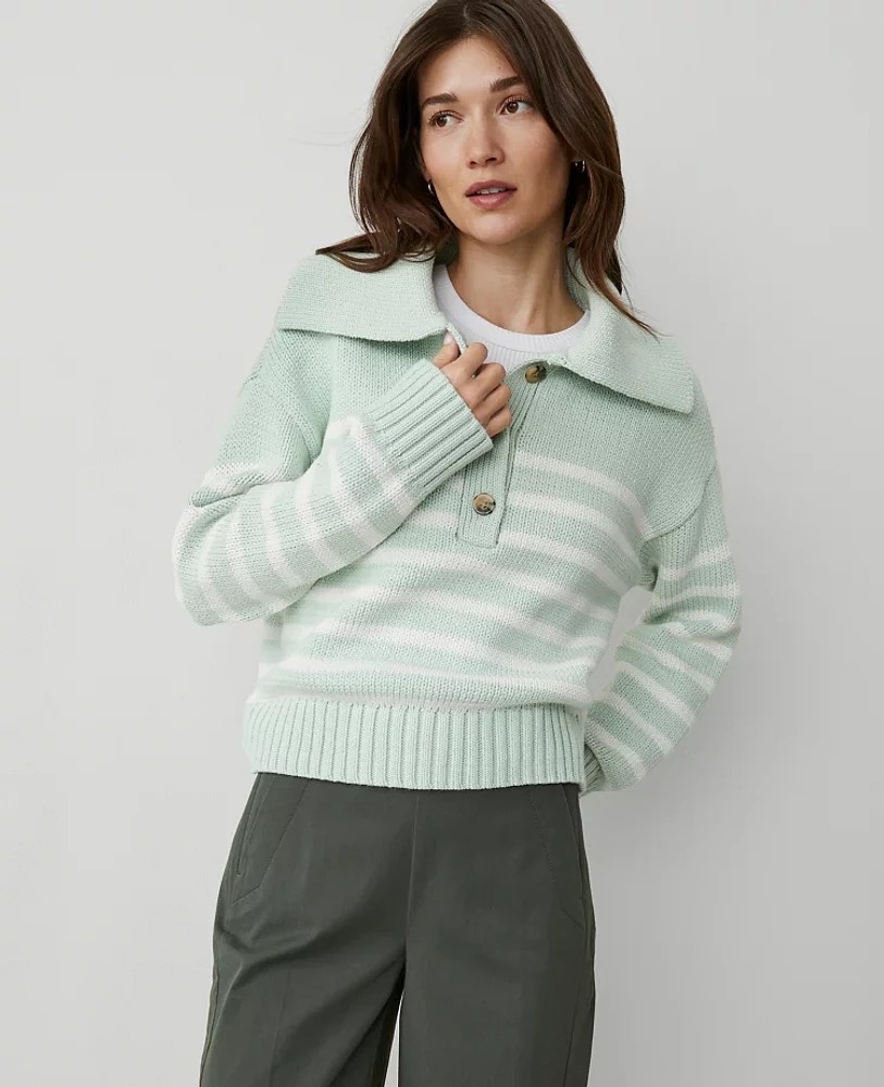 Ann Taylor Striped Sailor Sweater Herbal Green Women's