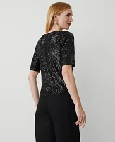 Ann Taylor Sequin Henley Black Women's