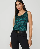 Ann Taylor Geo Shine Woven-Front Shell Top Size 2XS Jewel Green Women's