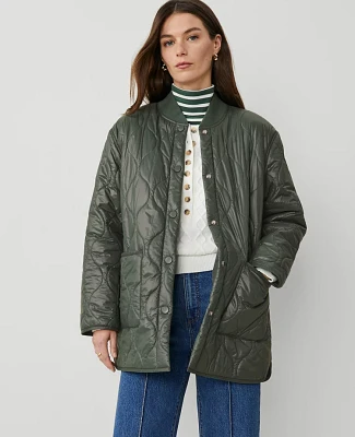 Ann Taylor Varsity Collar Quilted Jacket Dried Cilantro Women's