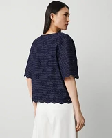 Ann Taylor Eyelet Puff Sleeve Blouse Night Sky Women's