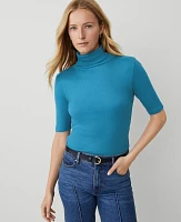 Ann Taylor Ribbed Turtleneck Elbow Sleeve Top Women's