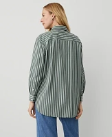 Ann Taylor Striped Pocket Tunic Shirt Dried Cilantro Women's