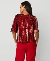 Ann Taylor Sequin Short Sleeve T-Shirt Gingham Red Women's