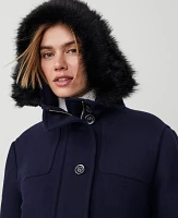 Ann Taylor Faux Fur Trim Duffle Coat Night Sky Women's