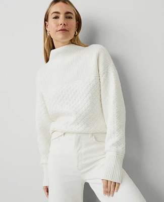 Ann Taylor Petite Mixed Stitch Drop Shoulder Sweater Winter White Women's