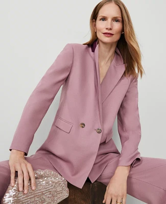 Ann Taylor The Relaxed Double-Breasted Blazer Heather Flannel Orchid Rose Melange Women's