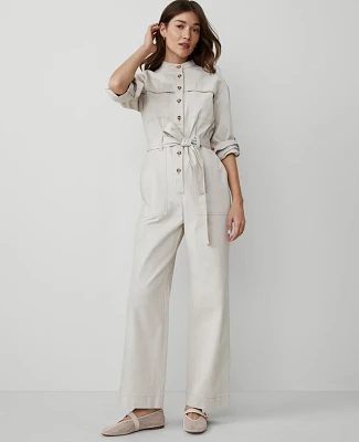 Ann Taylor Stand Collar Jumpsuit Tahini Women's